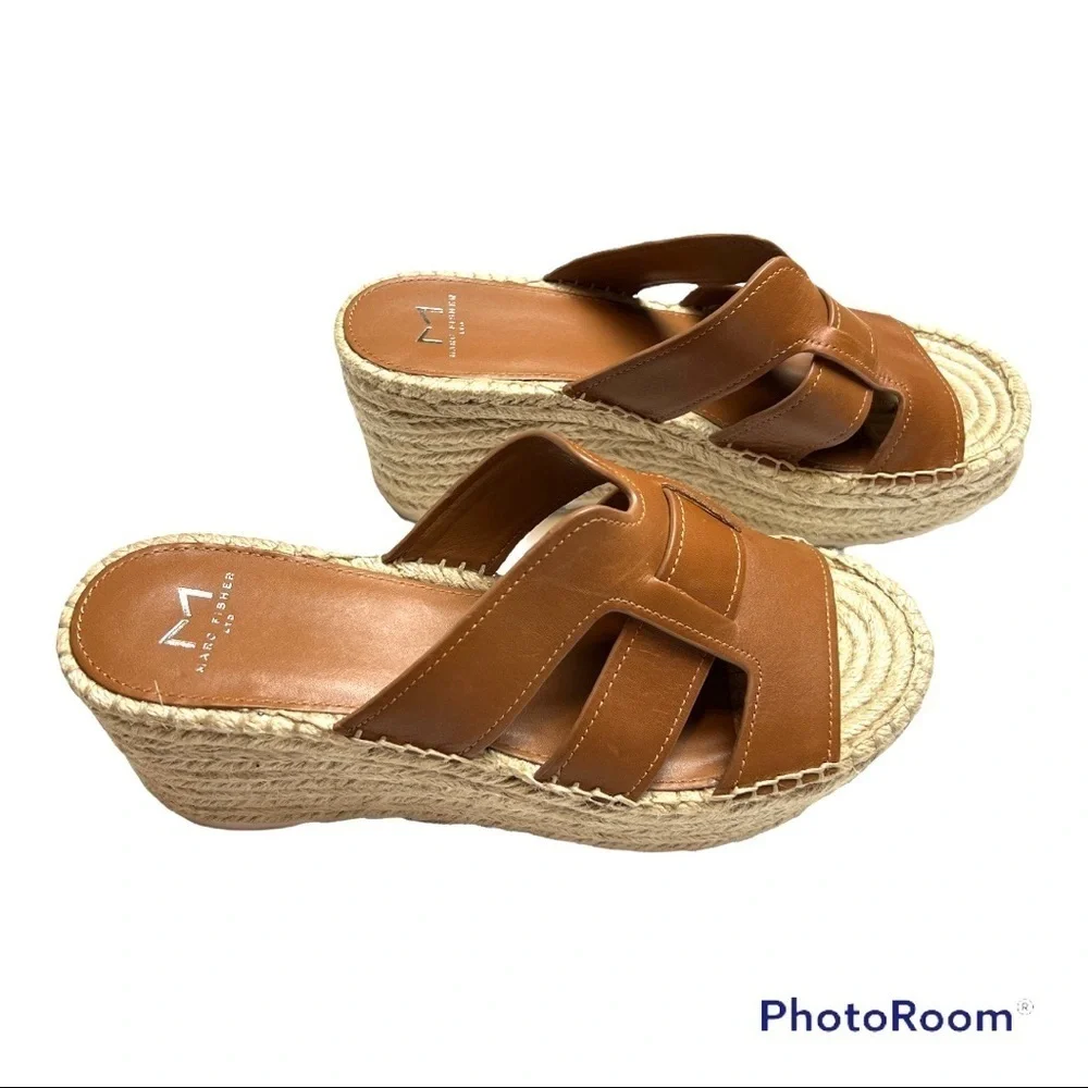 Marc Fisher Robbyn Espadrille Leather Slide Brown Size 8.5